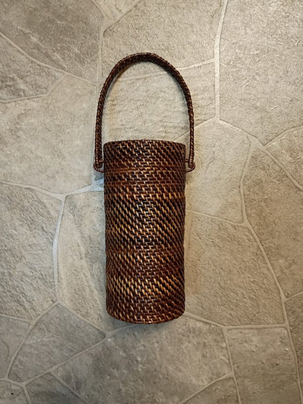 Handwoven Ata Rattan Wicker Wine Bottle Holder with Handle – Rustic Wine Carrier